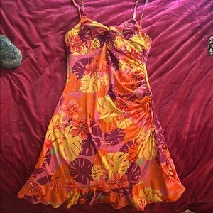 Floral Summer Dress in Vibrant Pink and Yellow